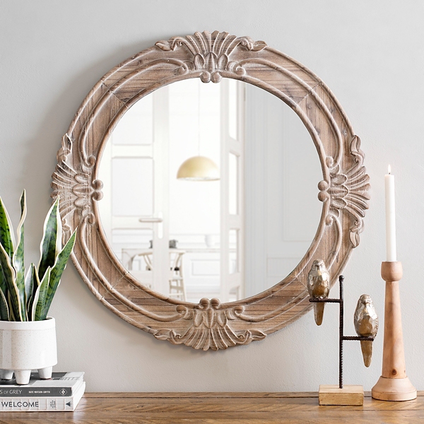 GILDED WOOD MIRROR IN CIRCULAR SHAPE WITH CARVED DECORAT…