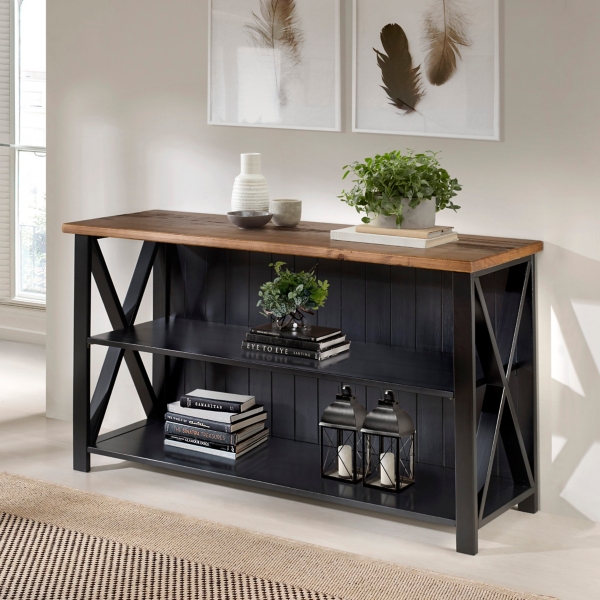 White and Rustic Oak Wood Farmhouse Console Table