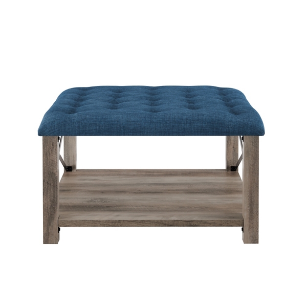 Blue Farmhouse Tufted Ottoman Kirklands