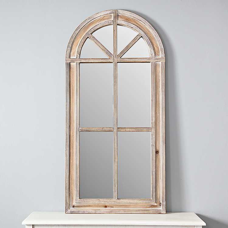 Natural Wood Arch Hallie Wall Mirror, Wood Arch Window Mirror