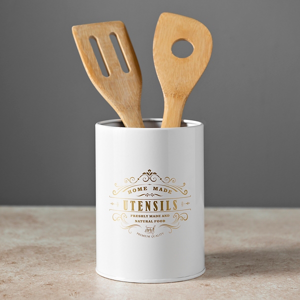 White and Gold Homestead Utensil Holder Kirklands Home