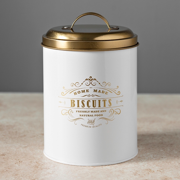 White and Gold Homestead Biscuit Canister Kirklands Home