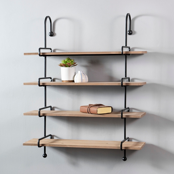 Wood And Slatpipe 4 Tier Wall Shelf Kirklands