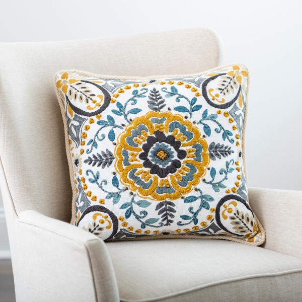 Gray blue and shop yellow throw pillows