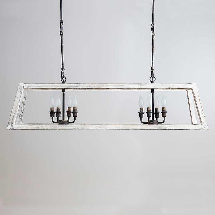 Whitewashed Open Wood And Metal, Rectangle Wood And Metal Chandelier