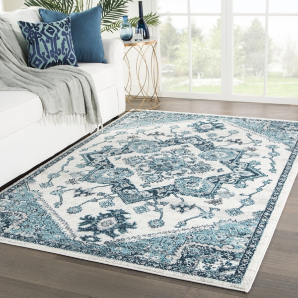 White And Turquoise Wayra Medallion Area Rug 8x10 Kirklands