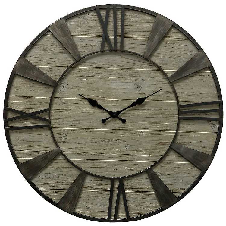 Weathered Wood Round Roman Numeral Clock Kirklands