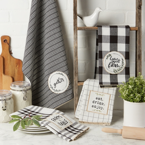 Rustic Black Checkered 4 Piece Kitchen Towel Set