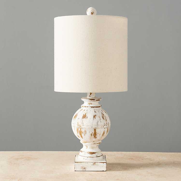 Distressed White Round Baer Table, Small White Distressed Table Lamp