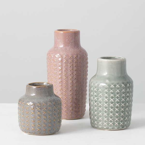 Textured Ceramic Vases, Set of 3