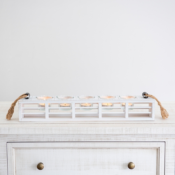 Whitewashed Votive Candle Runner with Rope Handles Kirklands Home
