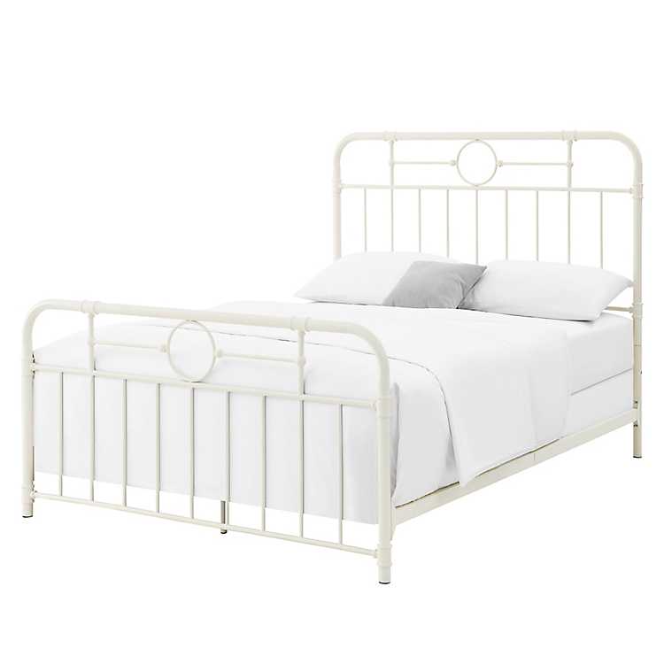 Antique White Metal Pipe Queen Bed, White Metal Queen Bed