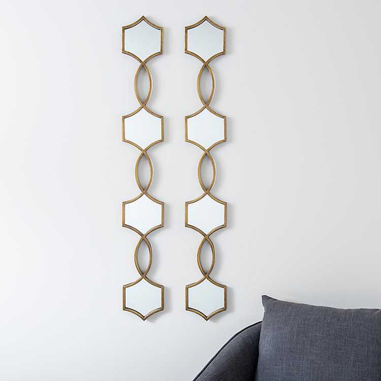 Gold Metal Ella Panel Wall Mirrors Set, Gold Mirror Set Of 2