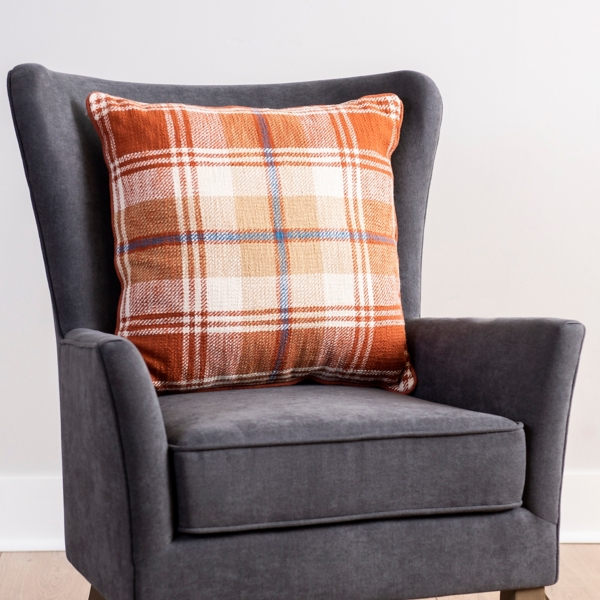 Rust and Navy Plaid Corded Pillow