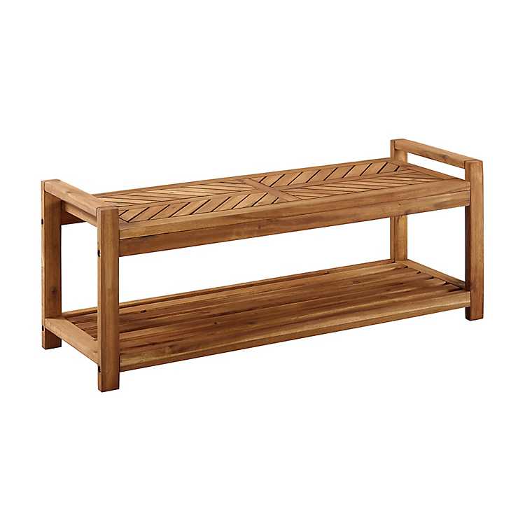 Brown Acacia Outdoor Storage Bench, Wooden Patio Bench With Storage