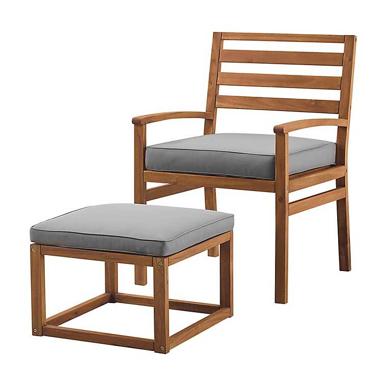 Gray Acacia Outdoor Chair And Ottoman, Acacia Outdoor Furniture