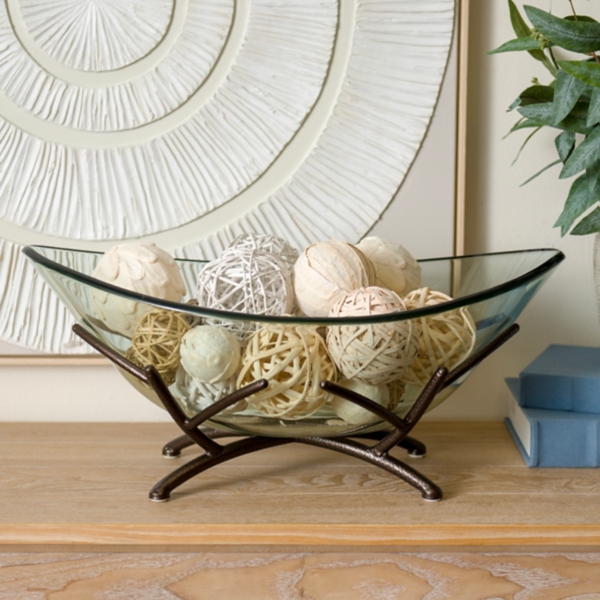 Oversized Glass Bowl with Twig Base