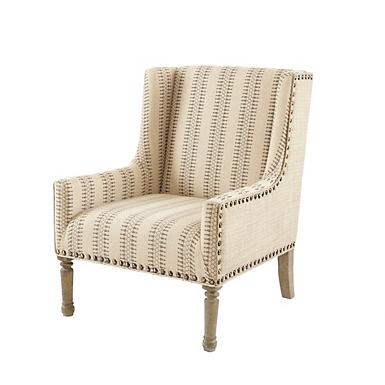 Blue White Carved Slope Stripe Accent Chair