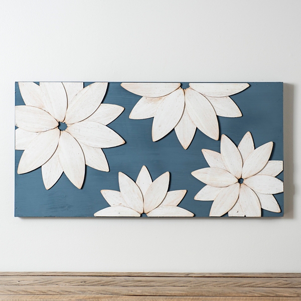 Navy Blue Cream Flowers Cutout Wood Wall Plaque