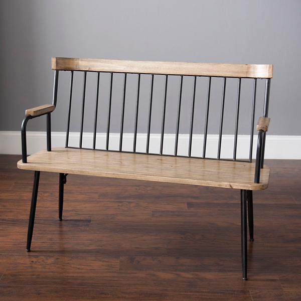 Wood and Metal Bench with Back