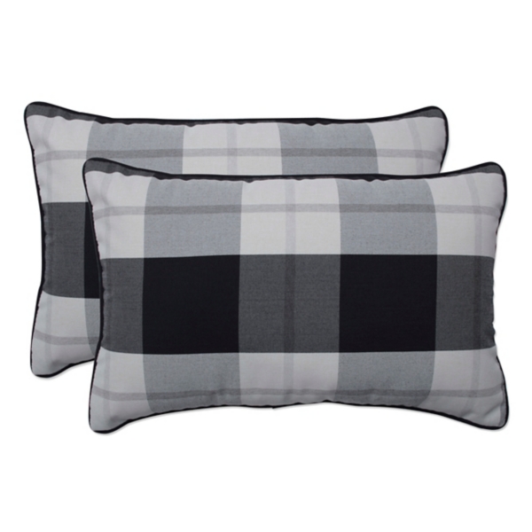 Black Check Outdoor Lumbar Pillows, Set of 2 | Kirklands Home