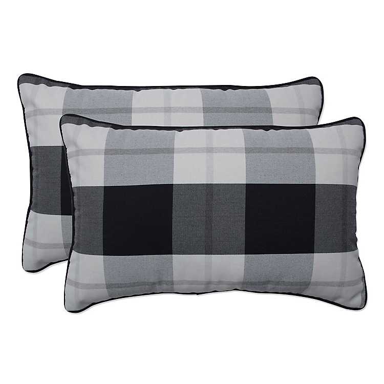 Black Check Outdoor Lumbar Pillows Set Of 2 Kirklands Home - Black And White Check Patio Chairs With Cushions