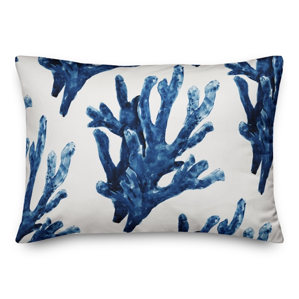 Navy Watercolor Coral Pillow