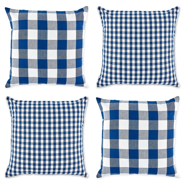 Blue and White Gingham Pillow Covers Set of 4