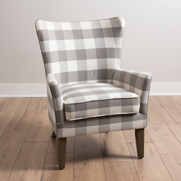 Gray Buffalo Plaid Wingback Upholstered Armchair Kirklands Home