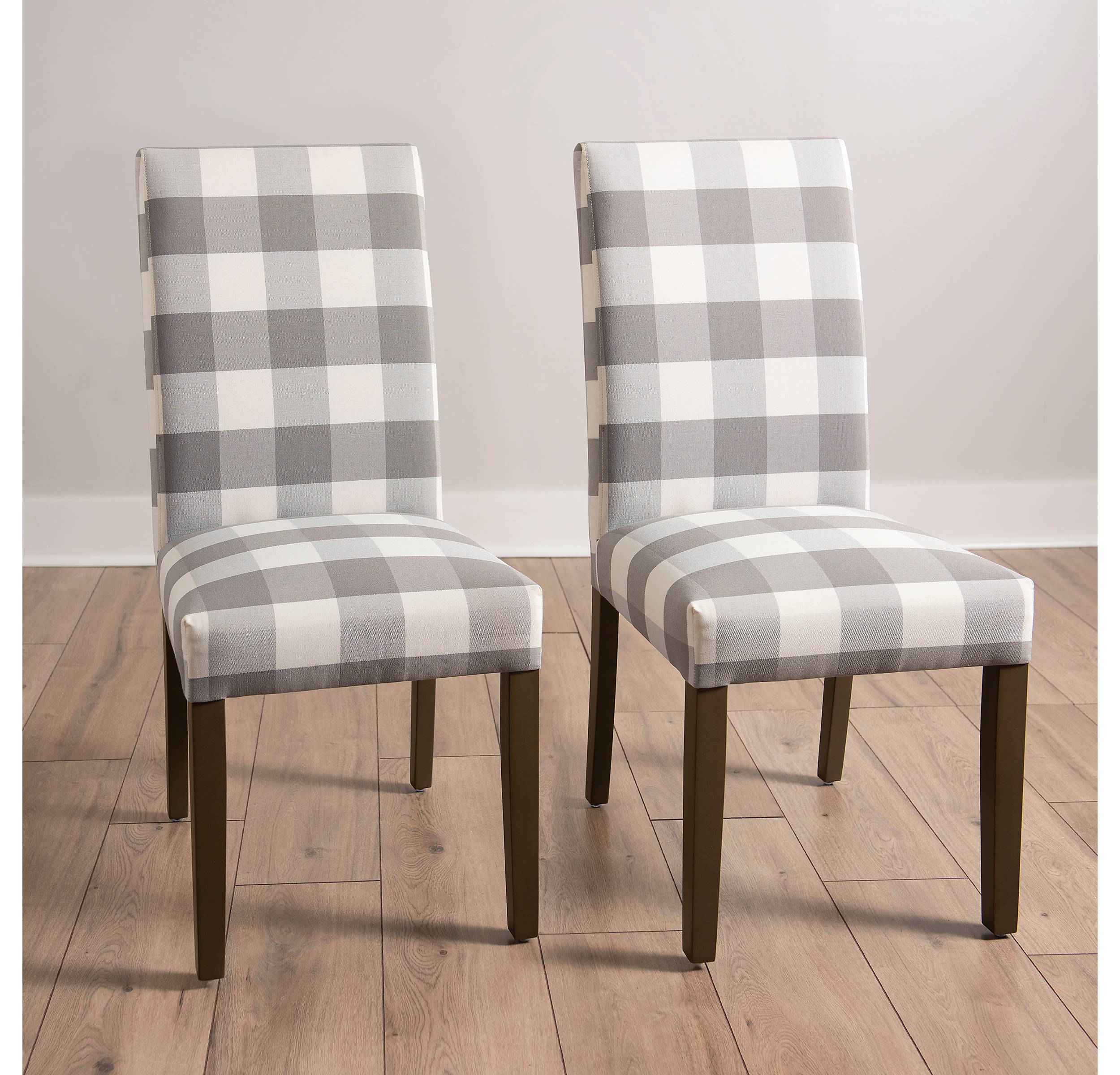 Gray White Buffalo Plaid Dining Chairs, Gray Parsons Chairs