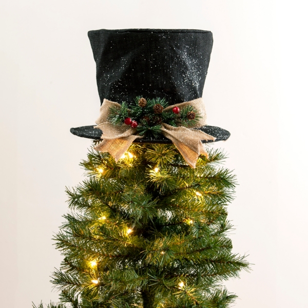 Christmas Tree Topper Rustic Snowman Top Hat Tree Topper For Christmas ...