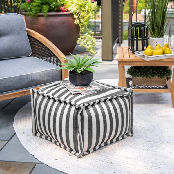 Gray Striped Outdoor Pouf