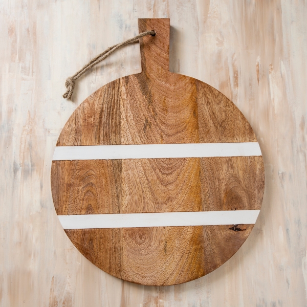 White Stripe Round Paddle Serving Board Kirklands Home