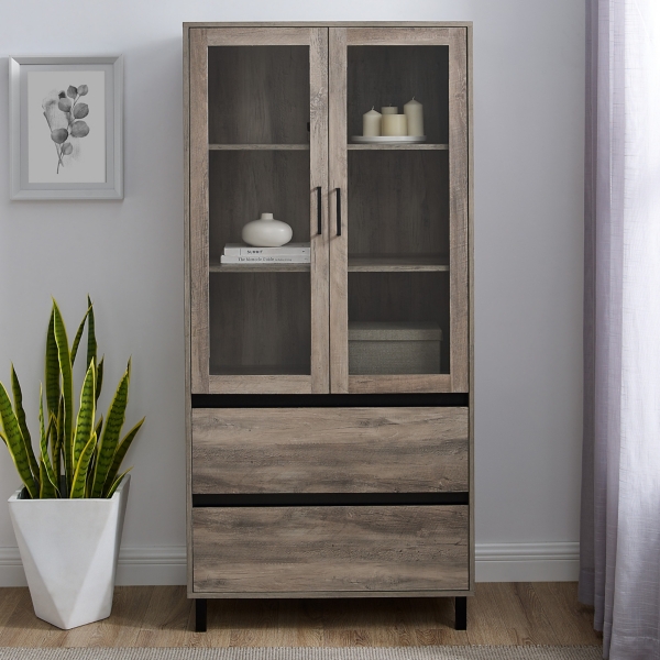 Gray Wash Glass Door Storage Hutch Kirklands Home   226772 1