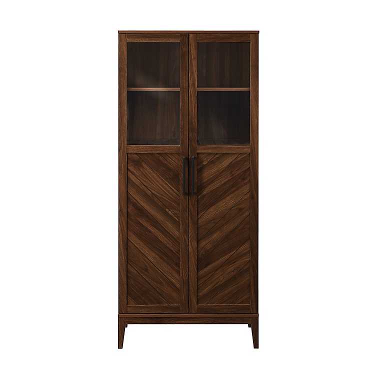 Dark Walnut Chevron Wooden Storage, Small Wooden Storage Cupboard