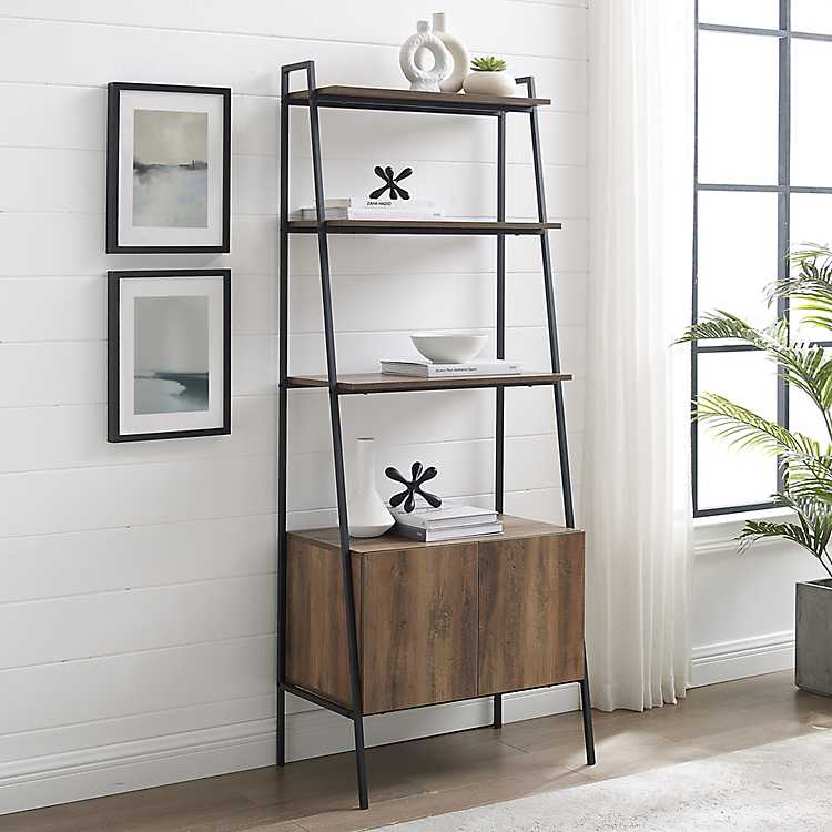 Reclaimed Wood Modern Ladder Bookcase, Reclaimed Wood Bookshelves White