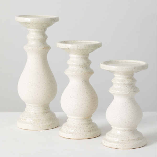 White Speckled Ceramic Candle Holders, Set of 3 | Kirklands Home