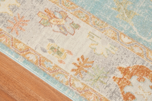 Aqua and Beige Bohemian Area Rug, 7x9