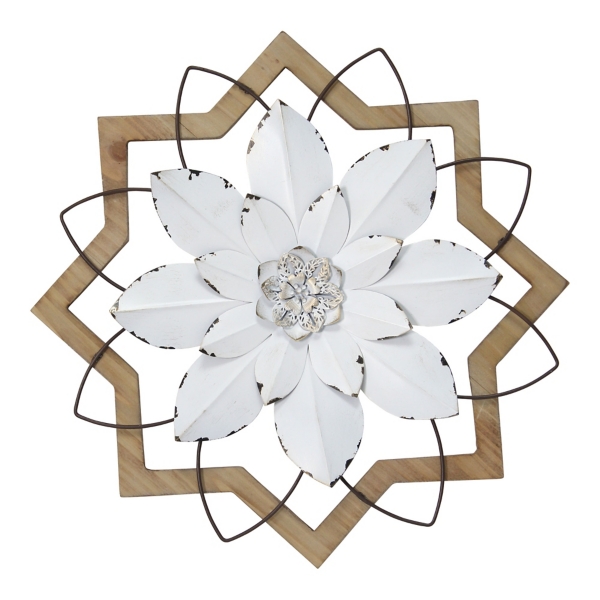 White Metal and Wood Flower Wall Plaque Kirklands Home