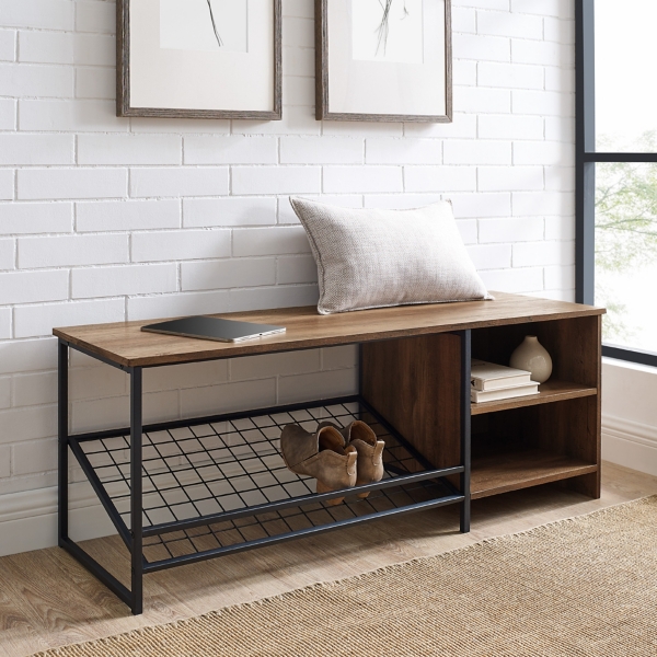 Rustic Oak Shoe Storage Entryway Bench | Kirklands Home