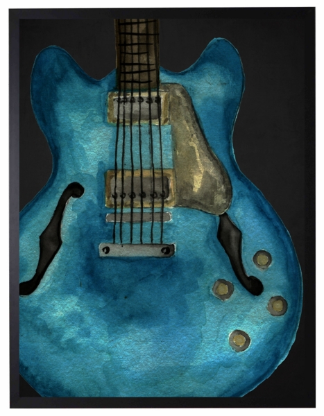 Blue Watercolor Guitar Framed Art Print