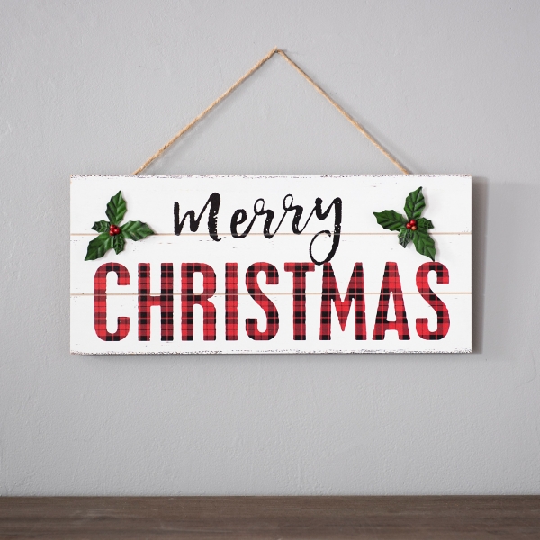 Red and Green Wooden Merry Christmas Hanging Sign | Kirklands Home