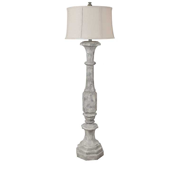 Distressed Gray Finton Floor Lamp, Farmhouse Floor Lamp With Table