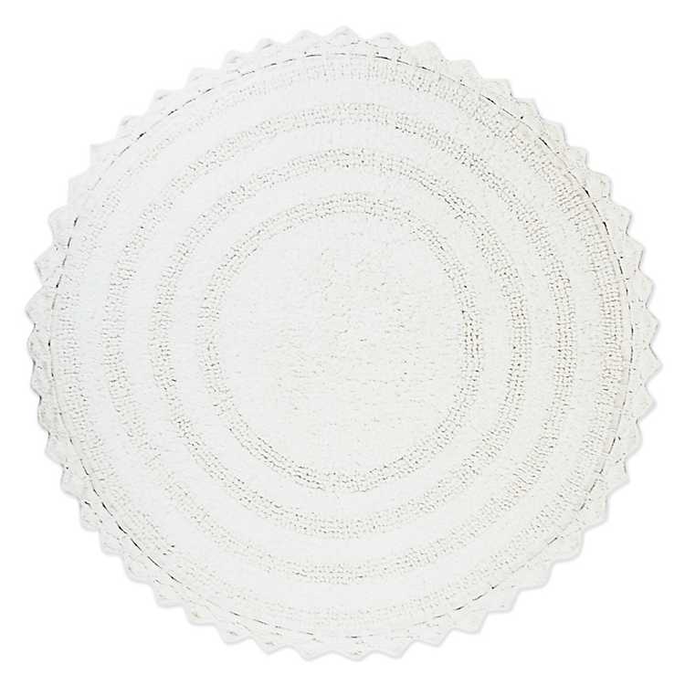 White Large Crochet Round Bath Mat, Black Round Bathroom Rugs