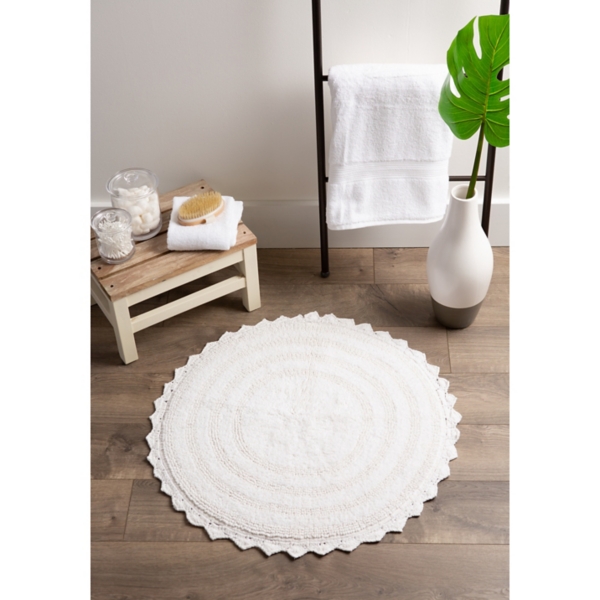 White Large Crochet Round Bath Mat