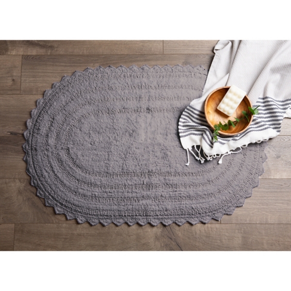 Gray Large Crochet Oval Bath Mat