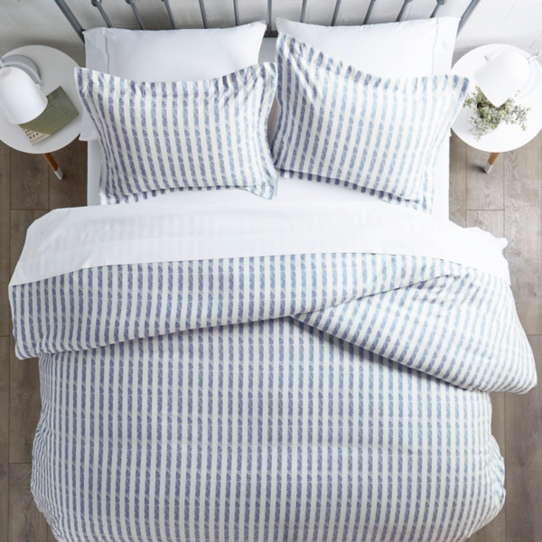 Navy Rugged Stripes Puffed 3-pc. King Duvet Set
