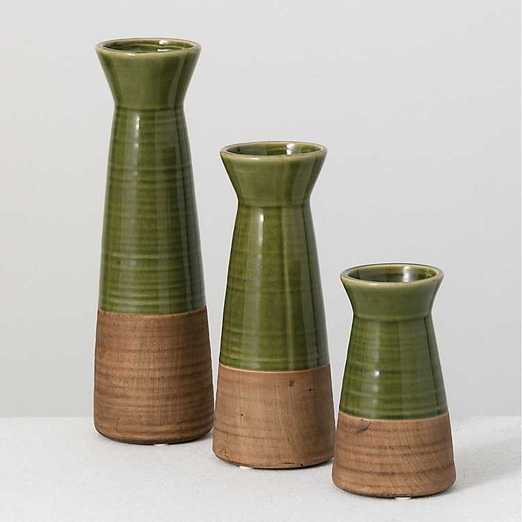 14" H Home Decor Stoneware Ceramic Flower Vase Gray-Green Brown 12" 