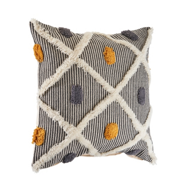 Gray and Orange Tufted Accent Pillow