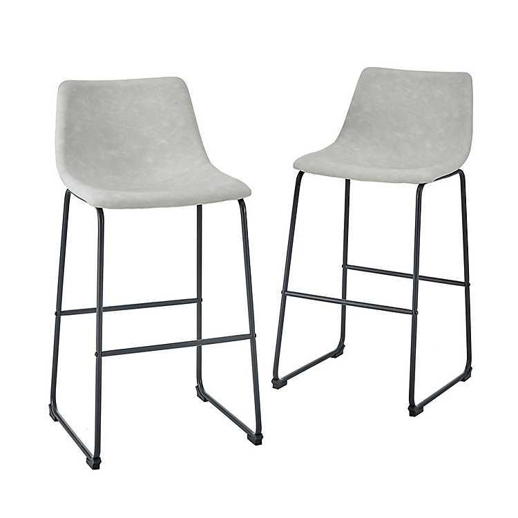 Gray Faux Leather Bar Stools Set Of 2, Faux Leather Bar Stools With Arms